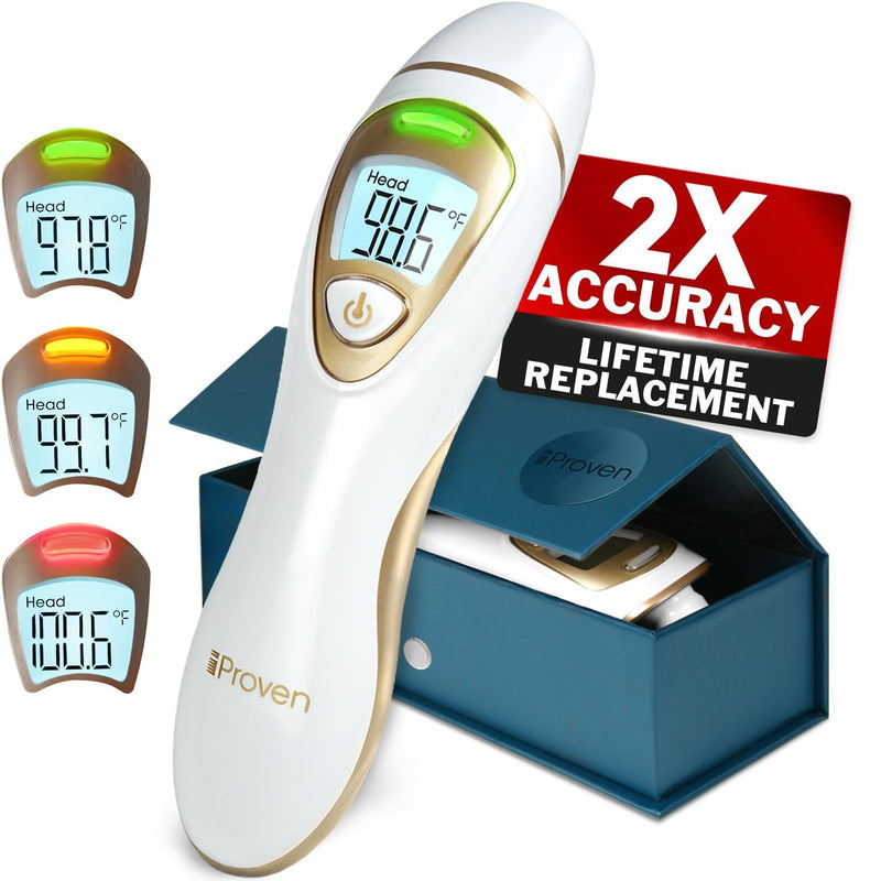[Australia] - iProvèn Pro Series | Non-Touch Forehead Thermometer with Ear Function | FSA HSA Eligible | Superior Accuracy for Adults, Kids, Babies | Premium Digital Thermometer for Adults and All Ages White-Gold 
