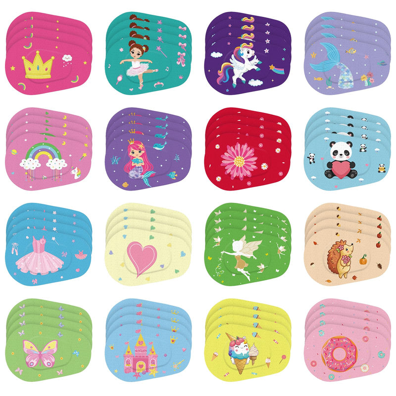 [Australia] - Timgle 48 Pcs Adhesive Eye Patches for Kids Girls 16 Styles Toddler Eye Patches Bulk Latex Free Light Blocking Fun Cute Designs Cotton Adhesive Bandages for Kids Toddler Girls Boys 