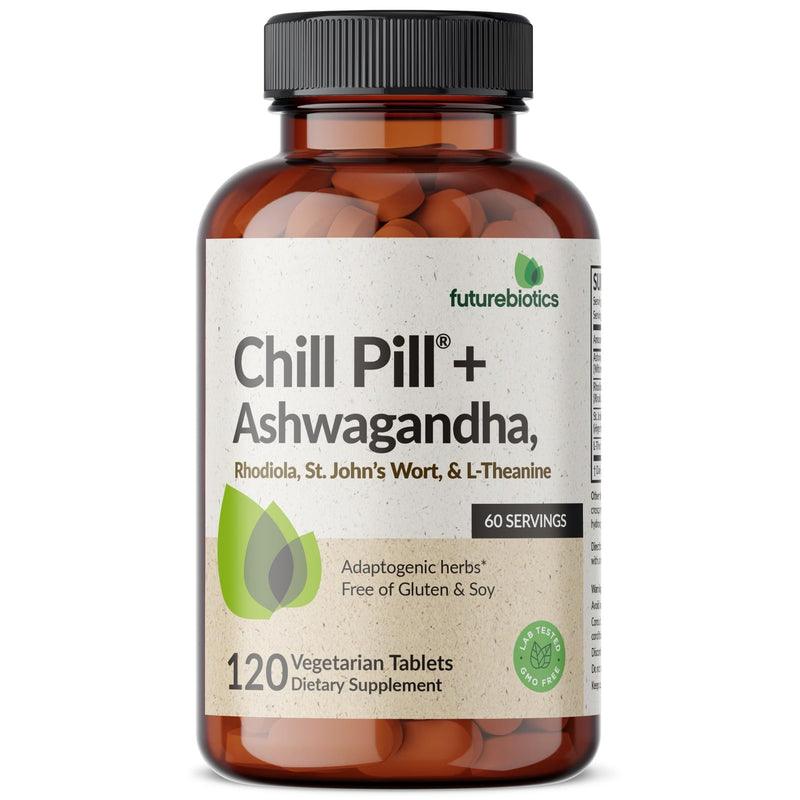[Australia] - Futurebiotics Chill Pill + Ashwagandha, Rhodiola, St. John’s Wort, & L-Theanine 2000 MG per Serving - Non-GMO, 120 Vegetarian Tablets 120 Count (Pack of 1) 