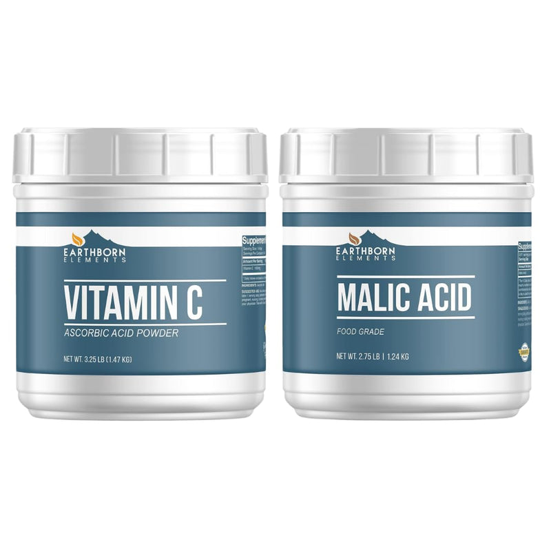 Earthborn Elements Vitamin C Powder and Malic Acid Bundle, Various Sizes, Cooking & Baking, Food Grade