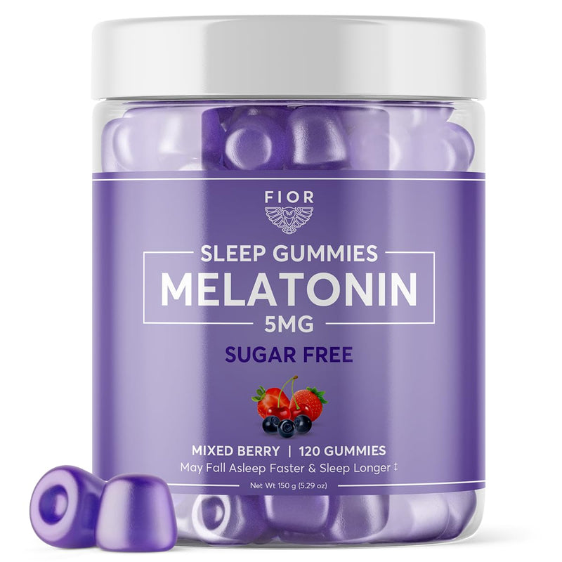 FIOR Sugar Free 120-Count Sleep Aid & Calm Gummies, Melatonin Gummies Sleep Aids for Adults & Kids. Gummy Vitamins for Sleep. Adults & Kids Melatonin & L-Theanine Gummies Natural Herbal Sleep Aid. Sugar Free Mixed Berry 1 Count (Pack of 120)