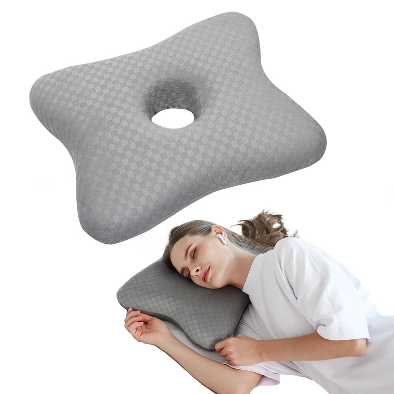 [Australia] - Piercing Pillow | Memory Foam Ear Piercing Pillow for Side Sleepers, Pillow with an Ear Hole for Ear Pain Relief, Ear Guard Pillow, Ear Hole Pillow for Piercings, Earplugs, and Headphones (Light Grey) Light Grey 