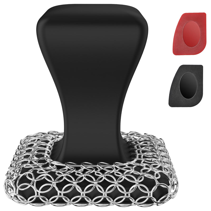 [Australia] - Cast Iron Scrubber & Scraper Kit, 316 Stainless Steel Cast Iron Skillet Cleaner Chainmail Scrubber for Cast Iron Pans Dish Scrub Brush Chain Link Scouring Pad for More Pot Cookware Cleaning Black 