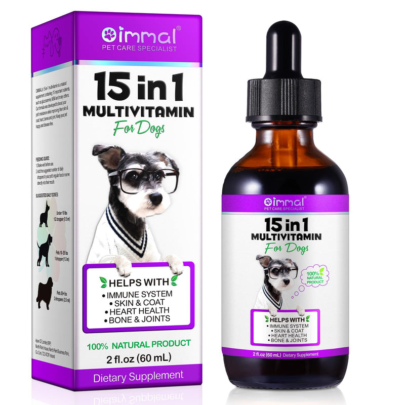 Dog Multivitamin - 15 in 1 Multivitamin Drops for Dogs, Dog Vitamins with Glucosamine Cranberry Supports Joint & Digestion, Skin & Coat, Pets Supplements for Dogs of All Ages, Bacon Flavor - 2 Fl Oz Purple-15 in 1 Multivitamin - PawsPlanet Australia