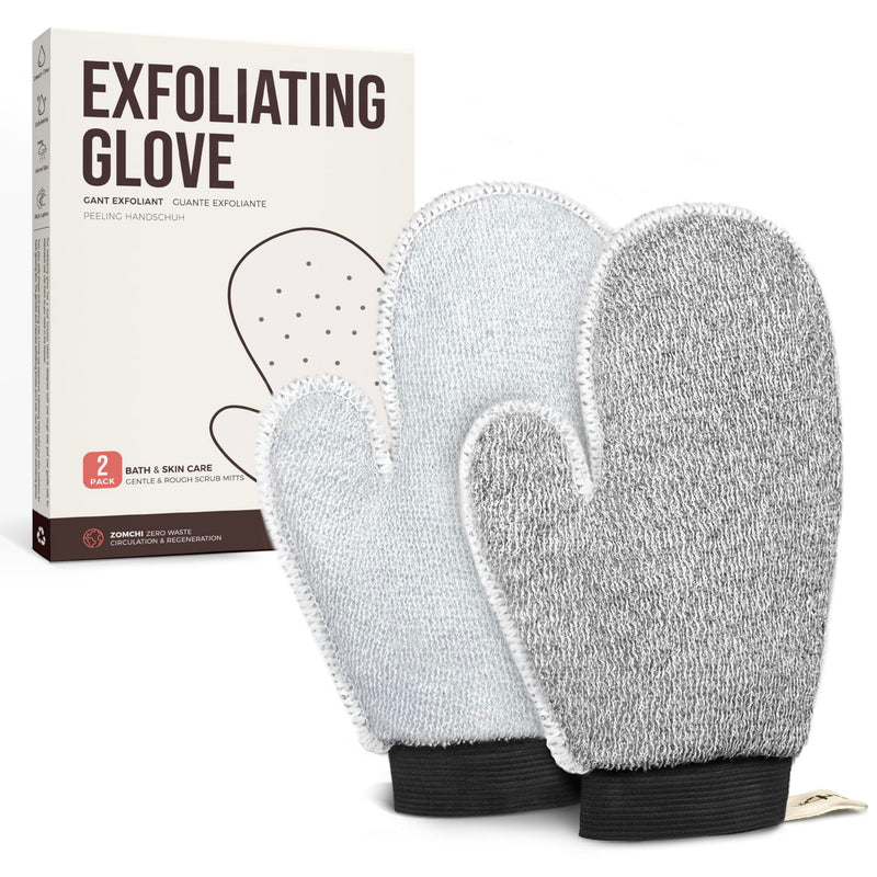 [Australia] - ZOMCHI 2 Pack Deep Exfoliating Glove with Dual Texture, Massage Body Scrub Gloves for Home Spa, Exfoliating Mitt for Dead Skin Removal (Deep + Gentle) Deep + Gentle 
