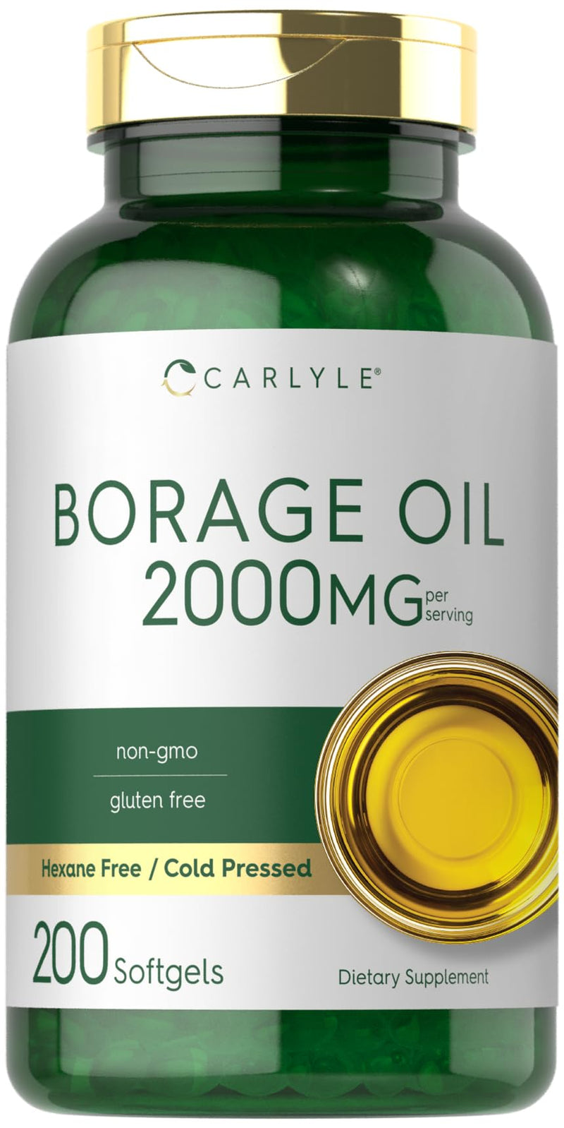 [Australia] - Carlyle Borage Oil Capsules | 2000mg | 200 Softgels | 320mg of GLA | Cold Pressed Seed Oil Supplement | Hexane Free | Non-GMO & Gluten Free 