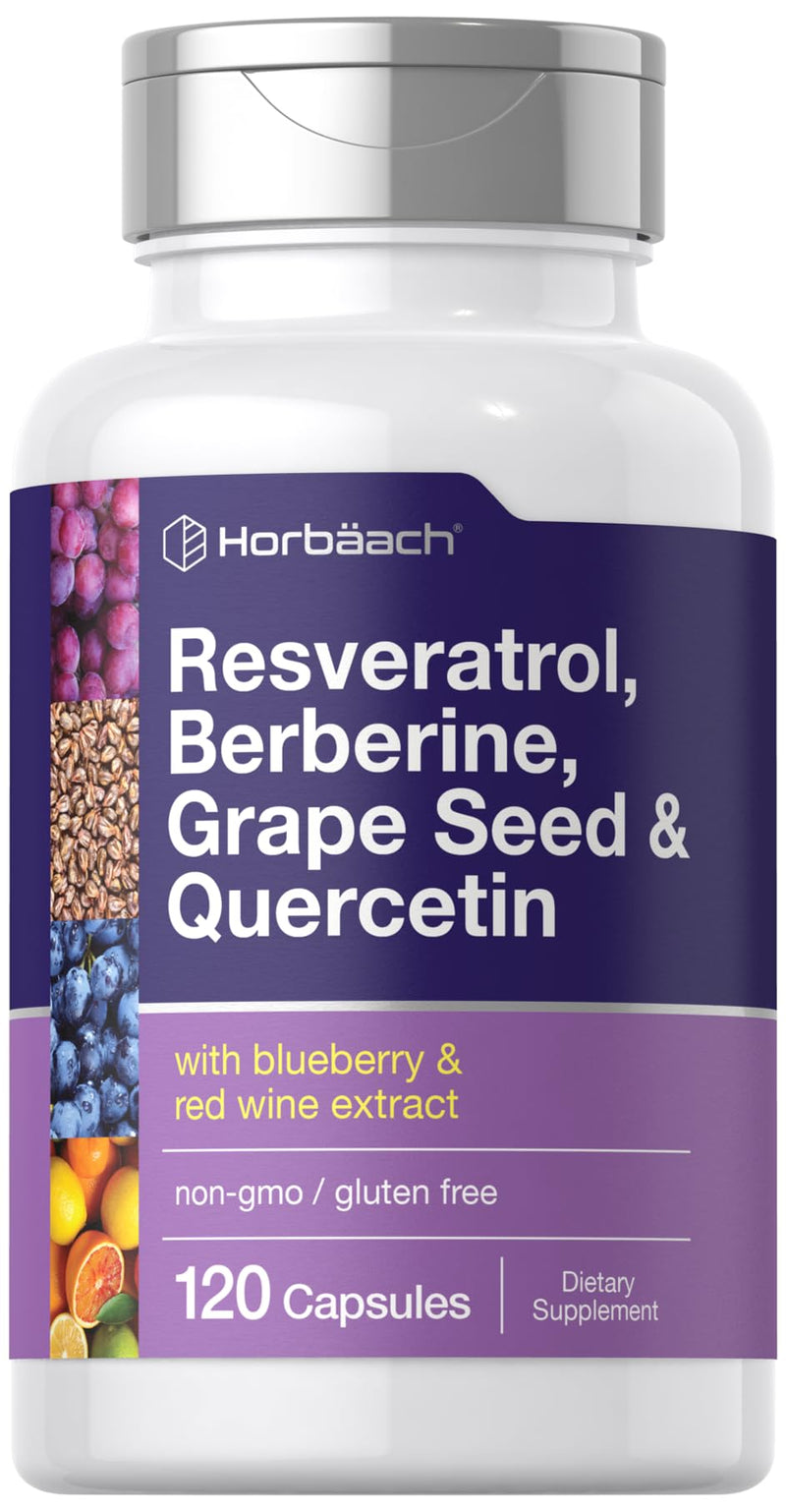 [Australia] - Horbäach Resveratrol Berberine Grape Seed & Quercetin | with Blueberry & Red Wine Extract | 120 Capsules | Non-GMO, Gluten Free Supplement 