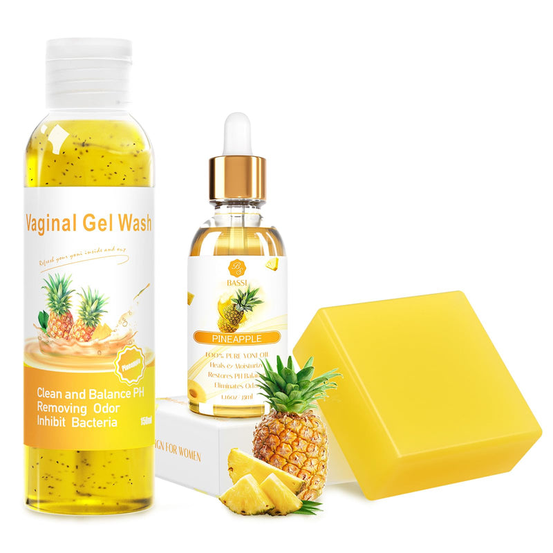 [Australia] - Feminine Wash & Yoni Oil & Yoni Soap Set for Women, Yoni Wash for Vaginal Ph Balance Remove Odor Moisturizing, 1.17 Fl.Oz Feminine Oil & 5.07 Fl.Oz Vaginal Wash 3.53oz Yoni Soap Bar, Pineapple Scent Wash Soap Oil 