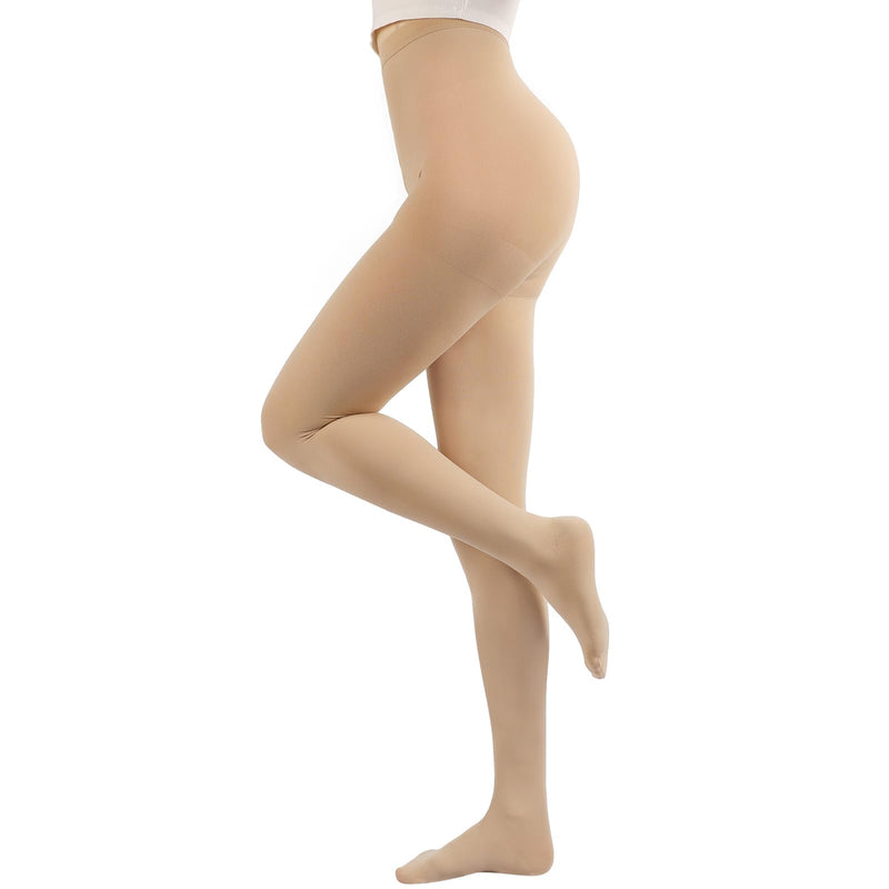 [Australia] - Compression Pantyhose Stockings for Women Men, 20-30 mmHg Medical Graduated Support Opaque Closed Toe Hose Tights for Swelling, Edema Varicose Veins Waist High Compression Stockings Beige Large 