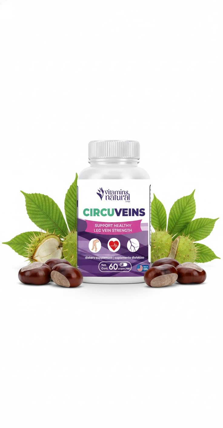 CircuVeins Leg and Vein Support Supplement 60 Caps. | With Horse Chestnut, Gotu Kola, Butcher's Broom and Grape Seed for Healthy Circulation and Leg Comfort