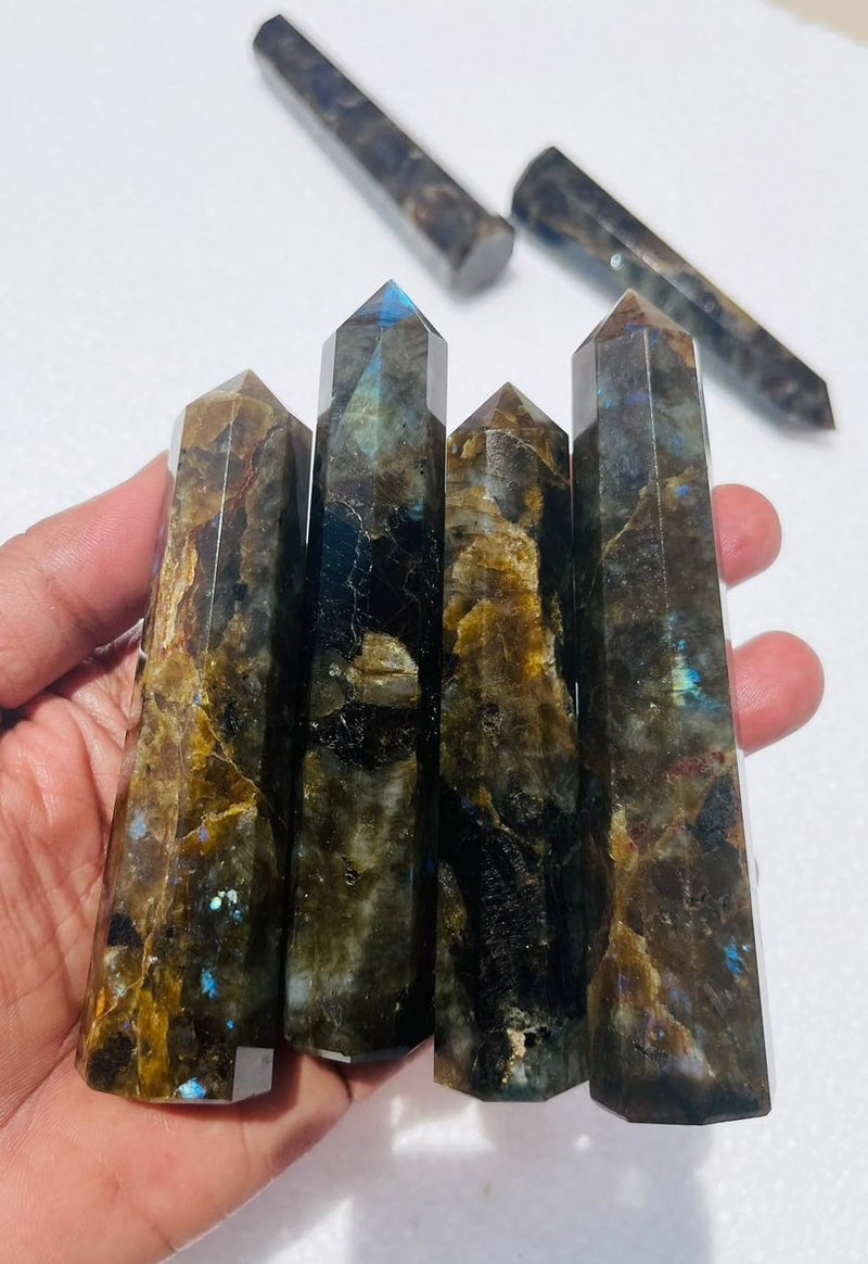3Pcs Set Flashy Labradorite Point, Labradorite Obelisk, Labradorite Tower, Labradorite Crystal Point, Crystal Labradorite Wand, 3-4inches