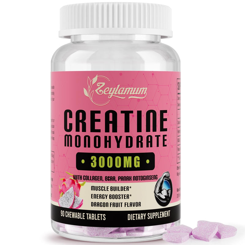 [Australia] - Creatine Monohydrate for Women, Creatine Supplement 3000mg, with Hydrolyzed Collagen, BCAA, Creatine for Booty Gain, Muscle Growth, Increased Strength, Enhanced Energy and Performance, 30 Servings 90 Count (Pack of 1) 
