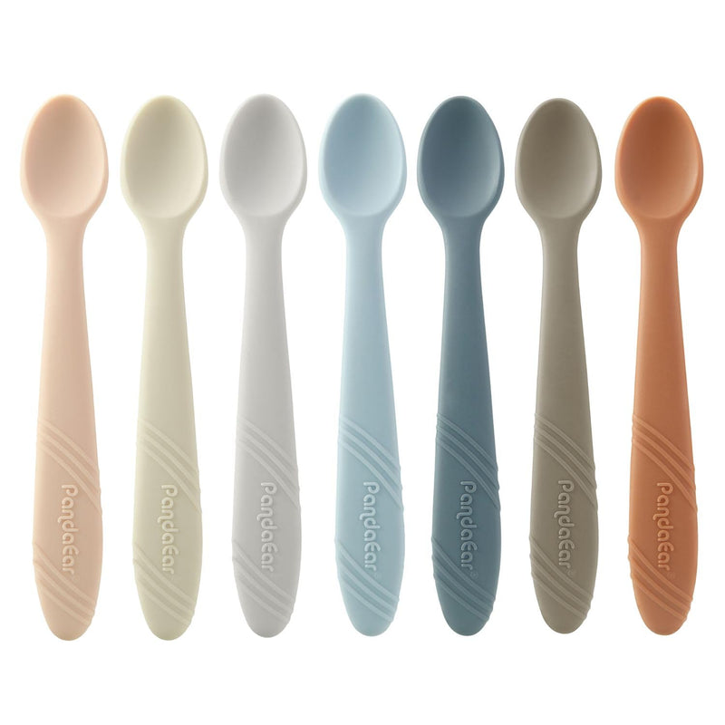 [Australia] - PandaEar 7 Pack Silicone Baby Feeding Spoons, First Stage Training Spoon Infant Utensils Feeding Supplies, BPA Free Gum-Friendly Soft Tip Baby Led Weaning Spoon 