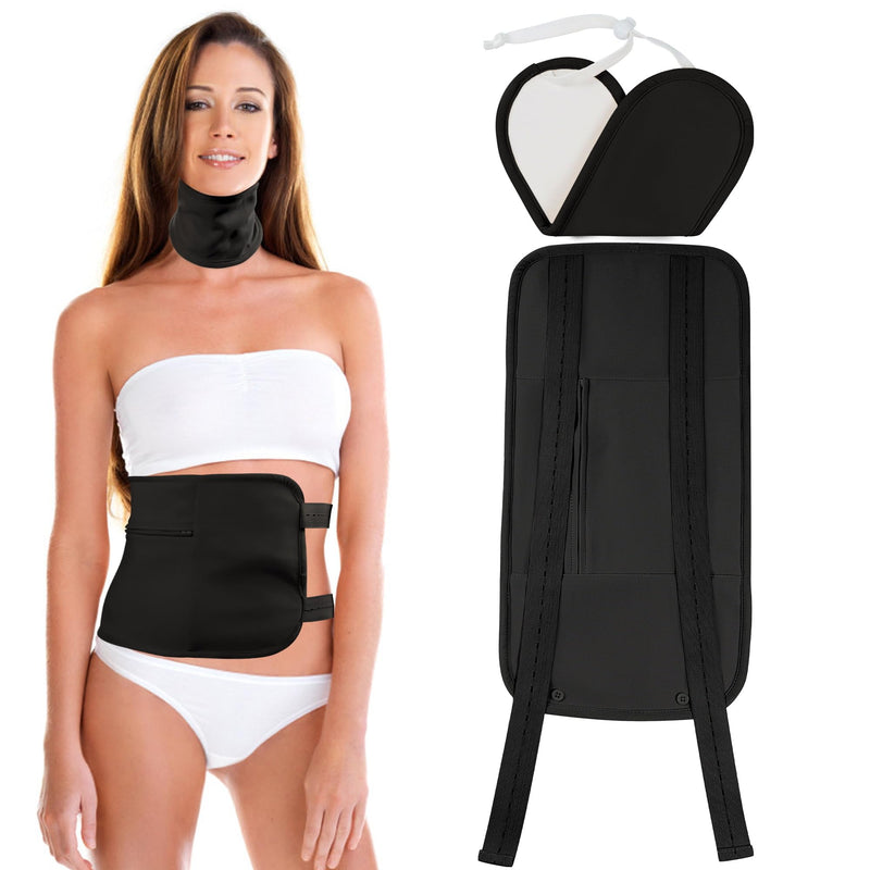 [Australia] - Organic Castor Oil Pack Wrap - Reusable Castor Oil Compress Wrap Kit with Adjustable Elastic Shoulder Straps - Organic Flannel Castor Oil Packs - Waterproof & Oil-Proof - Machine Washable Black 