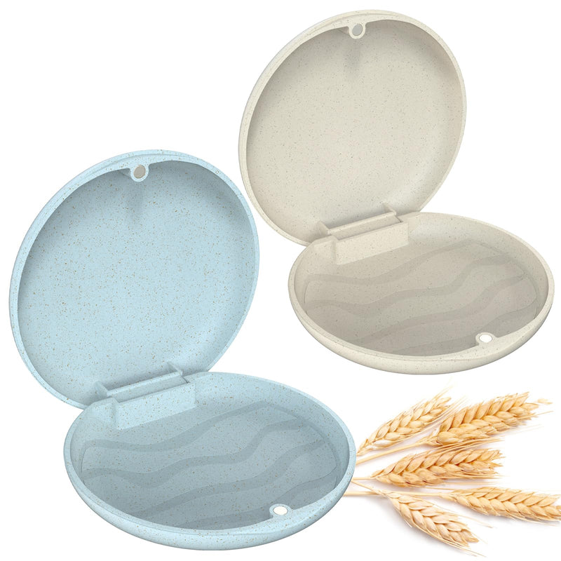 [Australia] - 2 Pack Retainer Case, Slim Aligner Case, Night Guard and Mouth Guard, Premium Retainer Case, Retainer Mouth Guards Travel Case (Ivory+Blue) Blue+Ivory 
