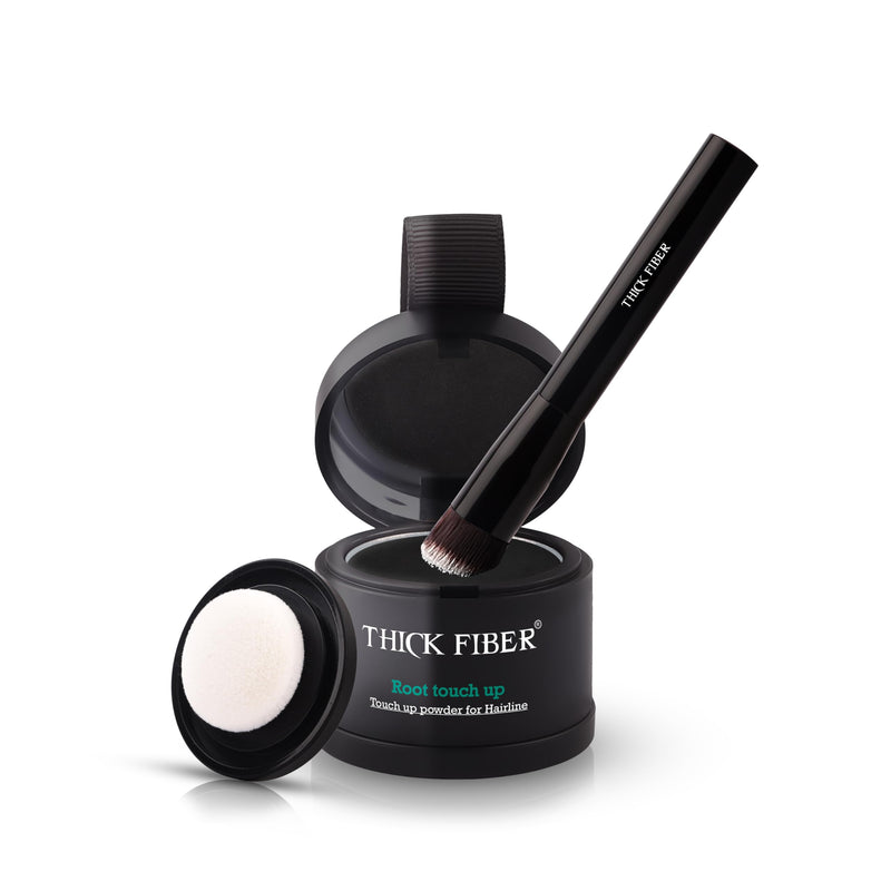 THICK FIBER Root Touch Up Powder - Water & Sweat Resistant Hair Loss Concealer Set for Thinning Hair Women, Includes Brush (Black) Black 0.14 Ounce (Pack of 1)