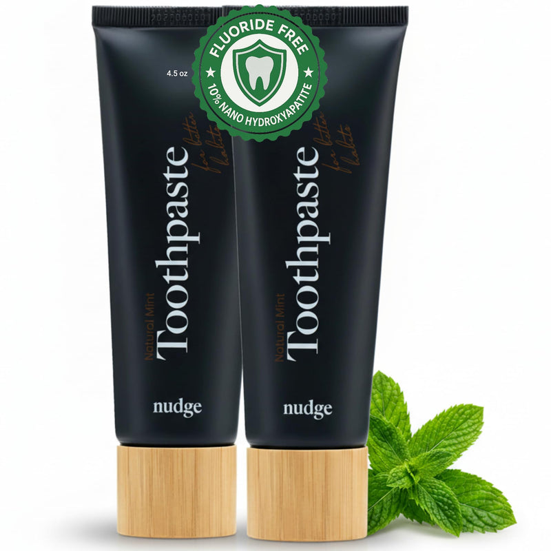 [Australia] - Nudge 10% Nano Hydroxyapatite Toothpaste, Remin+™ Formula with Vitamin E, Fluoride-Free, SLS-Free, Helps Remineralize Enamel, Supports Dry Mouth Relief and Sensitive Teeth, Mint, 4 oz (Pack of 2) Mild Mint 4 Ounce (Pack of 2) 