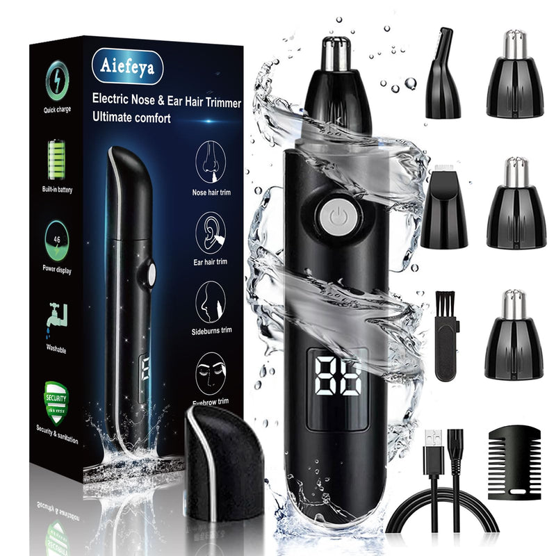 Nose Trimmer for Men & Women, Professional Eyebrow & Facial Hair Remover, IPX7 Waterproof, USB Rechargeable, Easy Cleaning, All-in-ONE Black