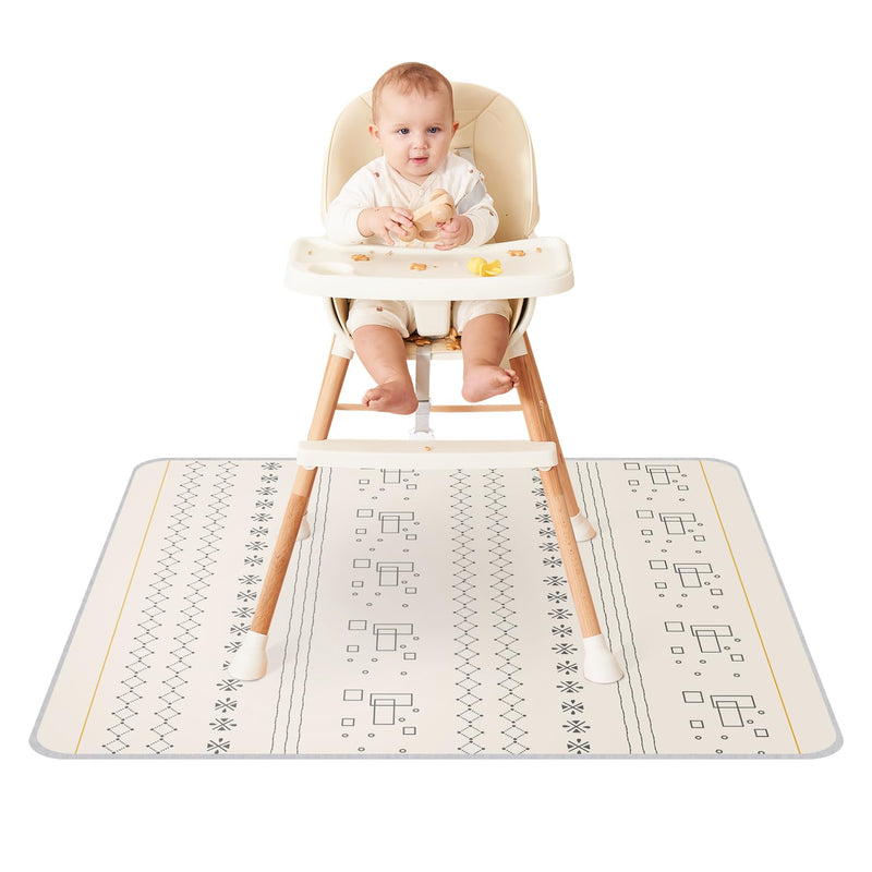 [Australia] - Baby Splat Mat for Under High Chair 51 x 51 Inch Waterproof and Washable Splash Mat Anti-Slip Floor Protector Under Highchair Mess Prevention (51" x 51", Beige Geometry) 51" x 51" 