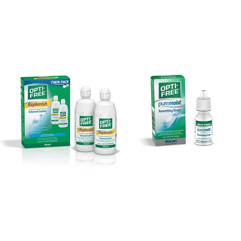 [Australia] - Opti-Free Replenish Multi-Purpose Disinfecting Solution with Lens Case Twin Pack (2 Count) and Opti-Free Puremoist Rewetting Drops 