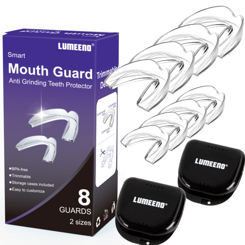 [Australia] - Anti Grinding Teeth at Night Guards (2) Sizes (8-Pack) and 2 Travel Cases Trimmable Design Custom Fit Mouth Guard for Grinding Teeth at Night Guards for Teeth Grinding Mouth Guard for Teeth Clenching 