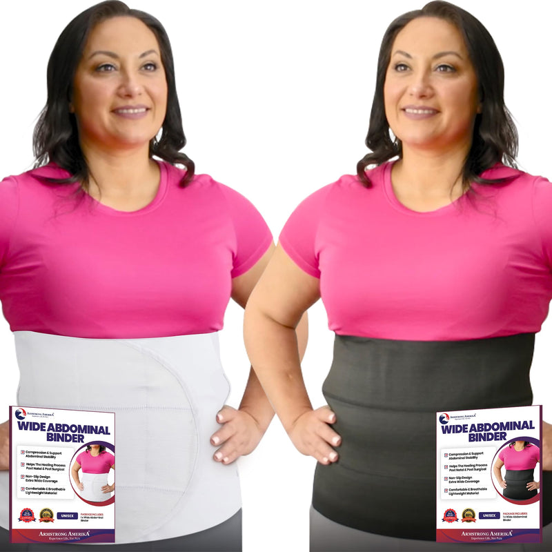 ARMSTRONG AMERICA Abdominal Binder Plus Size Belly Binder - Large/XL Black + White Bundle