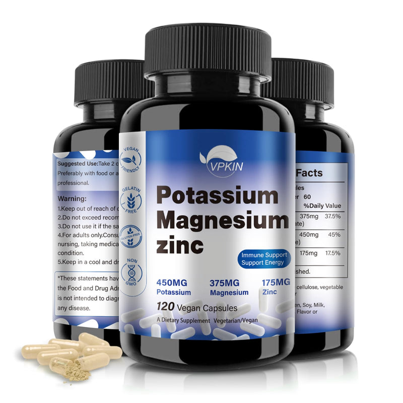 [Australia] - Potassium Magnesium Supplement 1000mg, Magnesium Potassium Zinc Aspartate Support Vascular, Bone, Heart, Muscle & Nerve Health, Non-GMO, Vegan, (120 Capsules) Potassium Magnesium 1 Count (Pack of 120) 