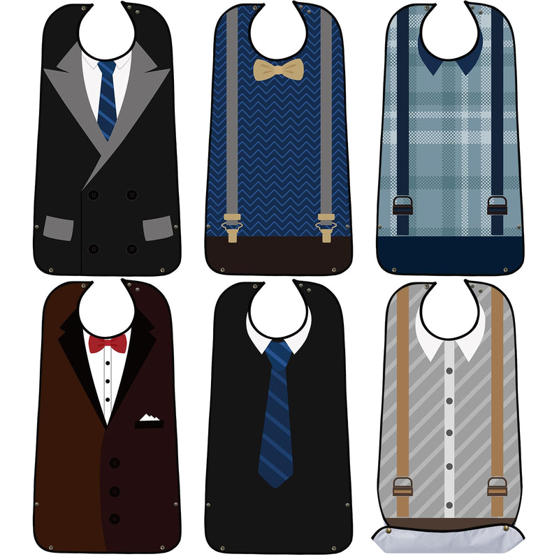 [Australia] - SATINIOR 6 Pack Adult Bibs for Men Elderly Eating Bibs with Crumb Catcher Waterproof Washable Clothing Protectors Father Gift Suspenders Style 
