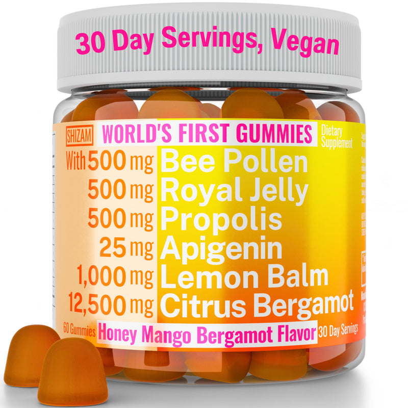 [Australia] - Bee Pollen Apigenin Citrus Bergamot Gummies w Organic Propolis Royal Jelly Honey Lemon Balm Extract, Supplement for Men Kids, Tincture Drops Powder Capsule Herb Capsules Supplements Alt, Pollan Polen 