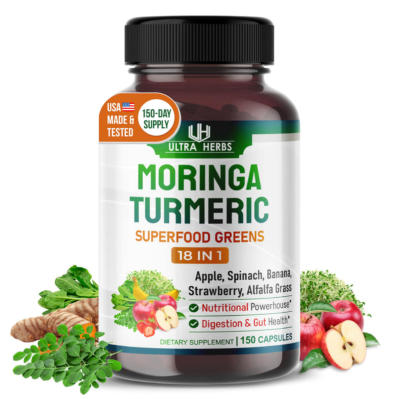 [Australia] - Superfood Greens 18 IN 1 - with Fruits & Vegetables & Herbs -Moringa, Alfalfa, Apple, Spinatch, Banana, Strawberry- Boost Energy, Immunity and Gut Health (150-day supply (pack of 1)) 150-day supply (pack of 1) 