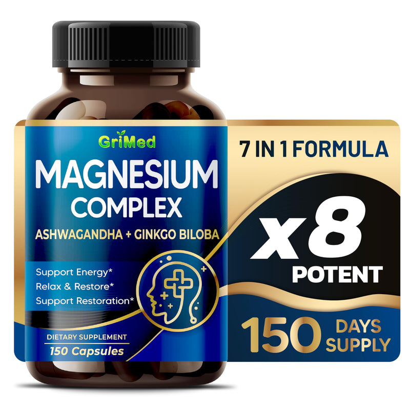 [Australia] - Magnesium Complex 8,600mg - x8 Power with Ashwagandha + Ginkgo Biloba - Relax & Restore, Restful Sleep - USA Made & Tested (150 Count (Pack of 1)) 150 Count (Pack of 1) 