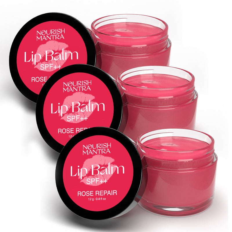 Nourish Mantra Rose Repair Lip Balm with SPF | Made with Rose Extracts, Olive oil, Shea Butter, Vitamin E & Avocado Oil | For Dry, Chapped and Dark Lips | Best for Both Women and Men | 12g Pack of 3
