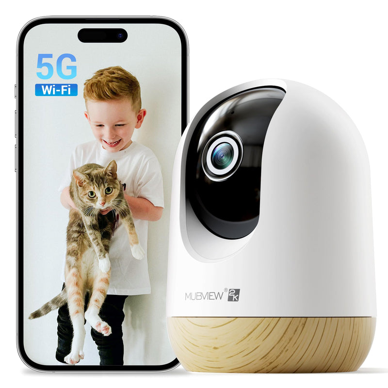 [Australia] - MUBVIEW 5G Wifi Indoor Security Camera No Subscription, Pet Camera with Phone App, Baby Monitor Wifi Smartphone, 2K Night Vision Pan-Tilt Dog Camera, Auto Tracking, 2-Way Audio, SD or Cloud Storage Yellow 5G&2.4GHz 1 PC 