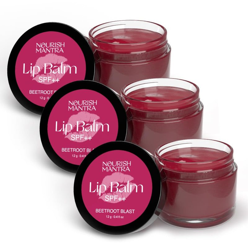 Nourish Mantra Beetroot Blast Lip Balm with SPF | Made with Olive oil, Shea Butter, Vitamin E and Avocado Oil | For Dry, Chapped & Dark Lips | Best for Both Women and Men | 12g (Pack of 3, Beetroot) Pack of 3
