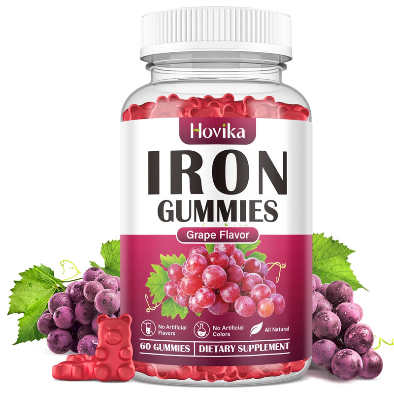 Iron Gummies Supplement for Women & Men, Iron Supplements for Anemia with Vitamin C, B12, Folate-Blood Builder & Energy Support for Iron Deficiency-Grape Flavor, Vegan, 60 Gummies Grape 60 Count (Pack of 1)