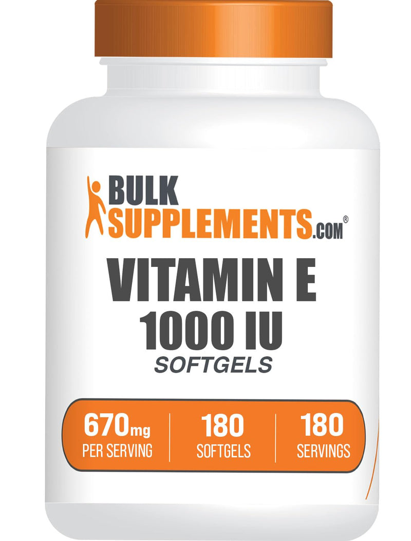 [Australia] - BulkSupplements.com Vitamin E 1000 IU Softgels - Vitamin E Supplement, Essential Antioxidant Support - Gluten Free, 1 Softgel per Serving, 180 Count (Pack of 1) 