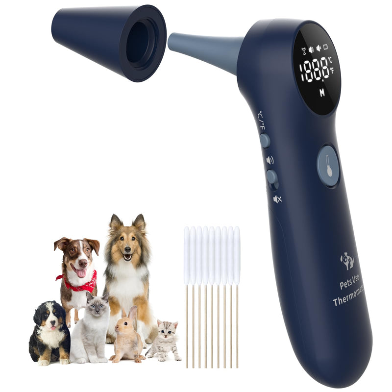 Pet Ear Thermometer for Dogs, Cats, and Livestock, Long Probe Designed, ℃/ ℉ Convert and Sound Switch Dedicated Button, 1 Second Measurement, 20 pcs Pet Swabs Included - PawsPlanet Australia