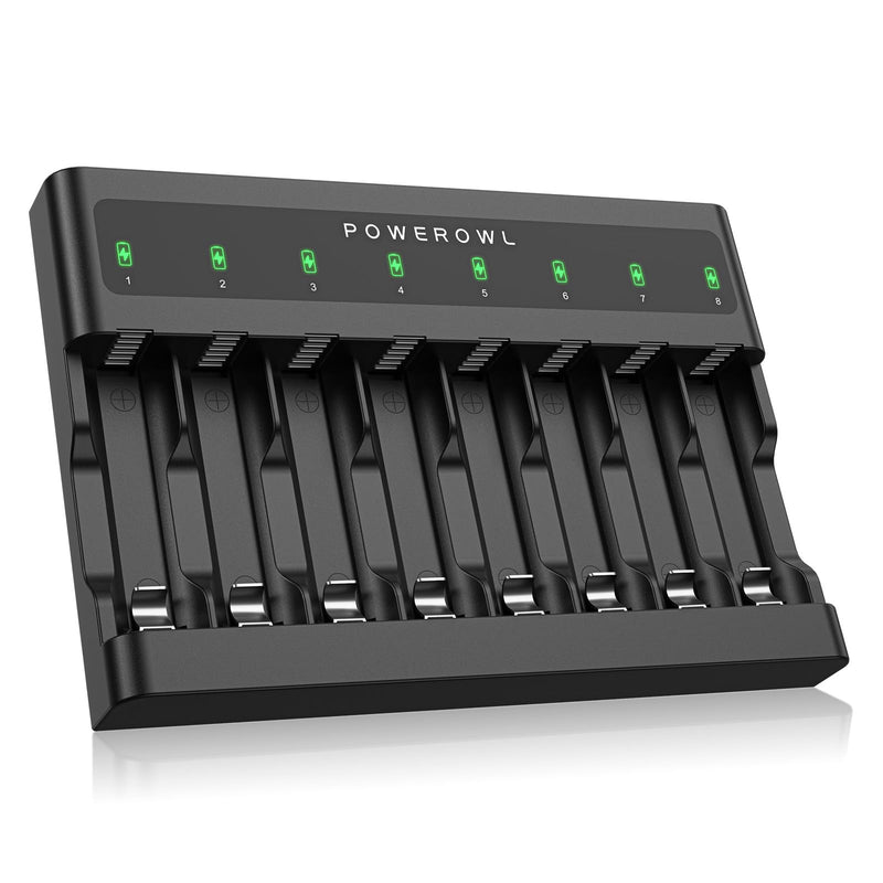 [Australia] - POWEROWL AA AAA Battery Charger 8 Bay, Independent Slot, USB Fast Charging for Ni-MH Ni-CD Rechargeable Batteries 