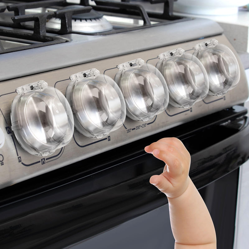 [Australia] - Gas Stove Knob Covers for Child Safety - 5 Pack Universal Size Stove Safety Knob Covers, Heat-Resistant Child Proof Stove Knob Covers, Pet/Baby Proofing Oven Knob Covers for Child Safety (Clear View) 