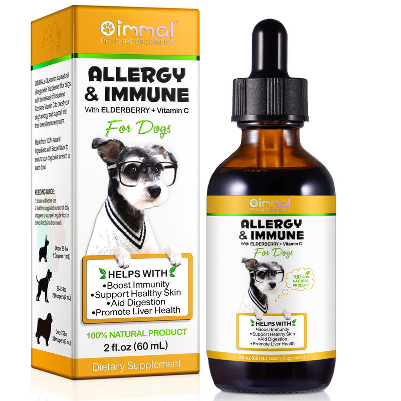 Allergy Relief Drops for Dogs, Allergy Immune Booster Treatment for Seasonal Allergies & Digestive, Healthy Immune System, Dog Supplement with Milk Thistle and Turmeric, Bacon Flavor - 60ml / 2 fl.oz - PawsPlanet Australia