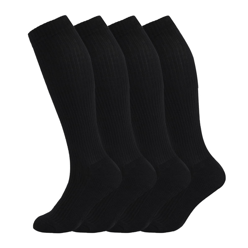 [Australia] - +MD Cotton Compression Socks for Women and Men 4/6 Pairs 8-15/15-20 mmHg Knee High Socks for Sports Travel Nurse Edema 4 Pairs Black Cushion 15-20mmhg 10-13 
