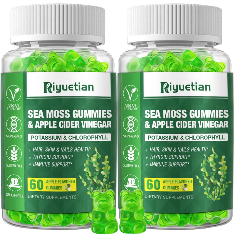 2 Pack Sea Moss Gummies - 120 Vegan Irish Moss Gummy Bears - Made with Natural & Organic Sea Moss Gel, Bladderwrack & Burdock Root - Seamoss Supplement for Energy, Immune Support 60 Count (Pack of 2)