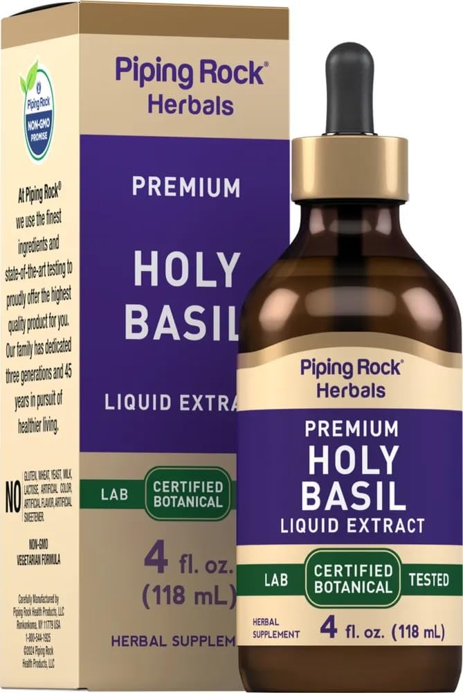 [Australia] - Piping Rock Holy Basil Liquid Extract | 4 Fl Oz | Tulsi Leaf Tincture | Vegetarian, Non-GMO, Gluten Free Supplement 