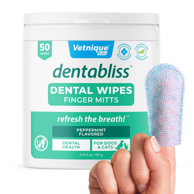 [Australia] - Vetnique Dentabliss - Dog Teeth Cleaning Finger Mitt Dental Wipe - Dog Plaque & Tartar Prevention with Brushing Beads - Flavored Dog Teeth Wipes, Dog Breath Freshener (Peppermint) Peppermint 