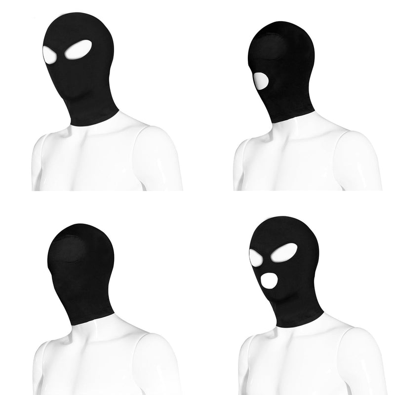 [Australia] - 4 Pcs Zentai Black Hoods, Mischief Head Cover, Role-playing Masks with Unknown Mystery, Light SM Sex Play, Unisex Elastic Breathable Headgear 