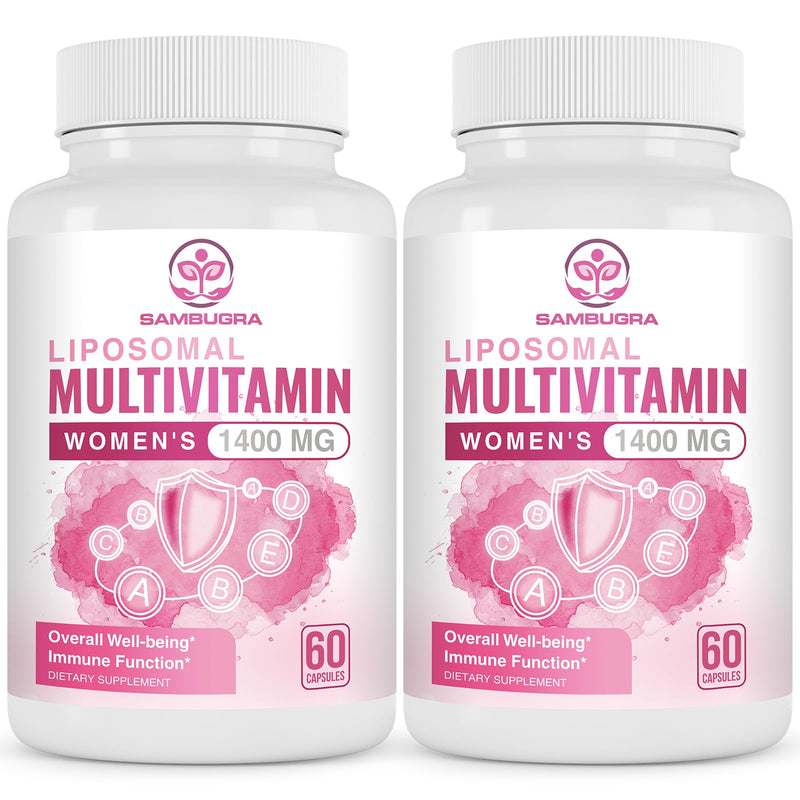 Sambugra Liposomal Multivitamin for Women 1400MG - Womens Daily Multi Vitamins Supplements with Iron, Vitamin A, C, D, E and B Complex for Immune Health, Hair & Skin Support for Women 18+(2 Pack) 60 Count (Pack of 2)