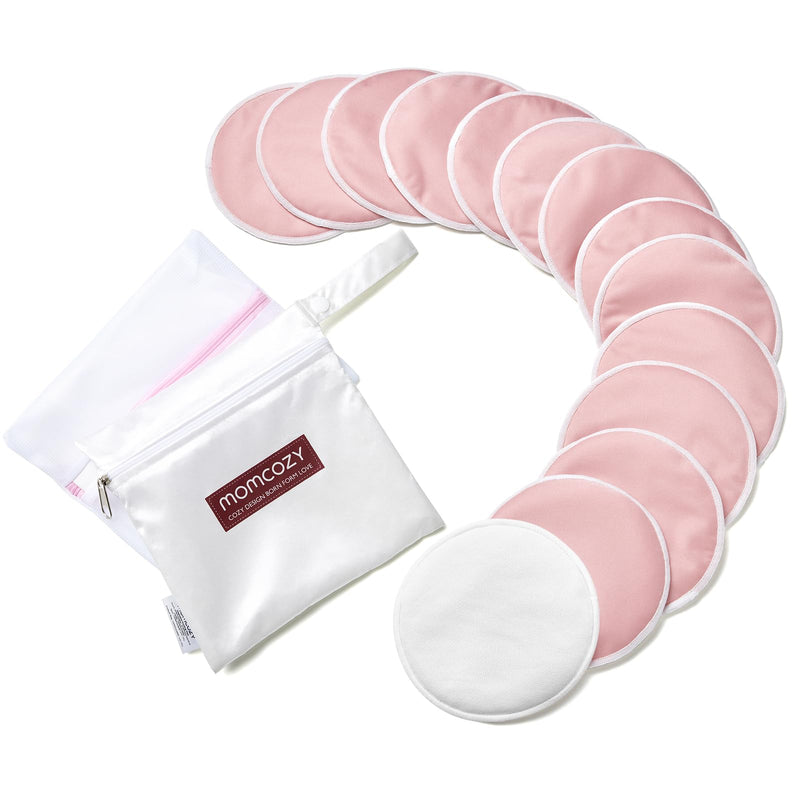 [Australia] - Momcozy Reusable Nursing Pads, Innovative Use of One Way Moisture-Wicking Fabric & 3-Layer Washable Breast Pads, Ultra-Thin Design, Light and Unburden, 14 Pack + Wet & Dry Separation Bag + Wash Bag Thin but absorbent 