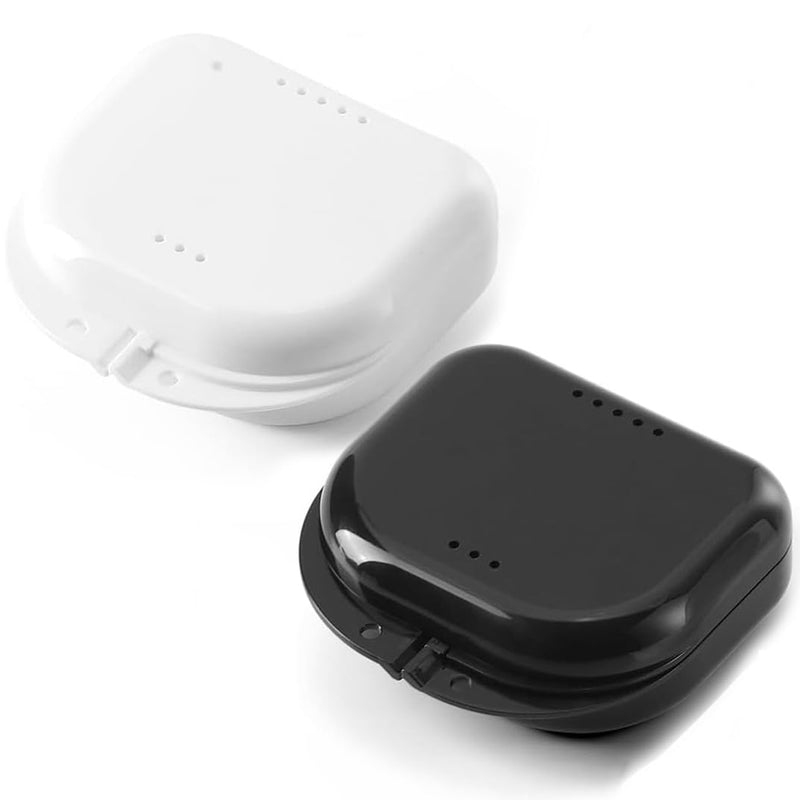 [Australia] - JMU Retainer Case with Vent Holes, Mouth Guard Case with Tight Snap Closure (White/Black) White/Black 