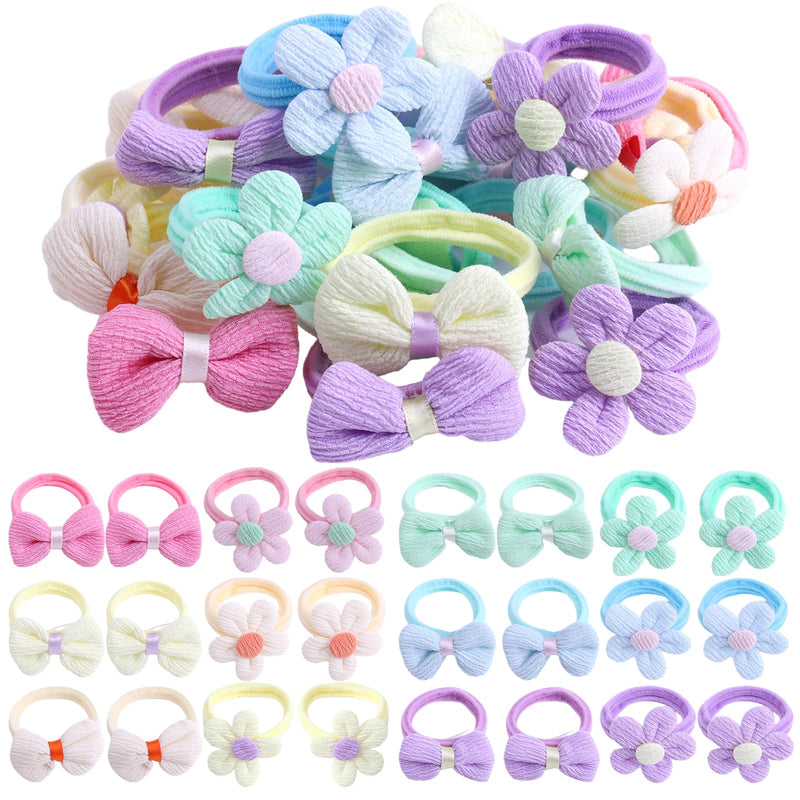[Australia] - 24 Pcs Toddle Hair Ties for Girls Baby hair tie Cute Flower Elastic Toddler Hair Ties Candy Bow Seamless Ponytail Holders Scrunchies Little girls Hair Accessories for Thick Hair 