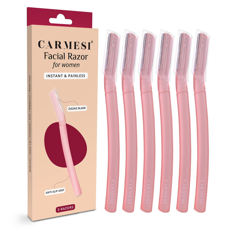 [Australia] - Carmesi Facial Razor for Women | Painless & Precision Face Hair Removal | for Peach Fuzz, Eyebrow, Chin & Upper Lip | Gentle Exfoliation & Smoother Skin | 3 Count (Pack of 2) 3 Count (Pack of 2) 